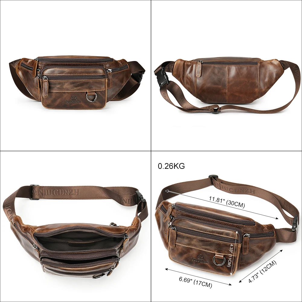 NIUCUNZH Leather Waist Bag Men Shoulder Chest Bags Motorcycle Fanny Pack Husband Phone Pouch Sports Belt Tactical Bags Hip Sack