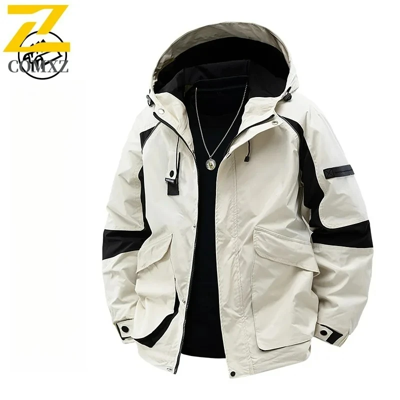 ​COMXZ Men Jacket Classics Hooded Outdoor Camping Windproof  Windbreaker Camping Travel Breathable Casual Spring Autumn Coat