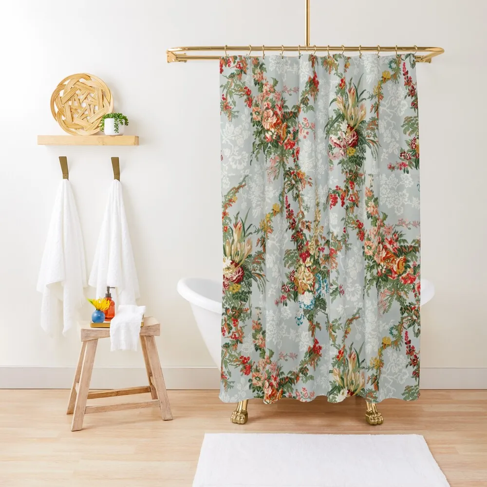 

Elegant Vintage Retro 1800's Colourful Floral Pattern Shower Curtain Waterproof Fabric Bathroom For Shower Bathroom Deco Curtain