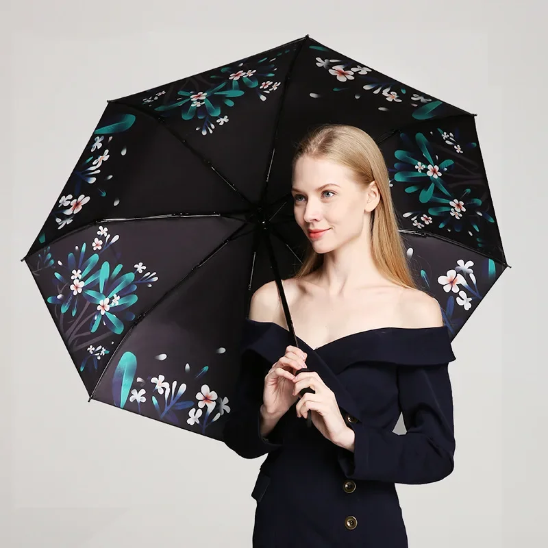 Art Style for Girls College Beautiful Pure Color Blooming In Water Small and Portable Umbrella for Shelter From Wind