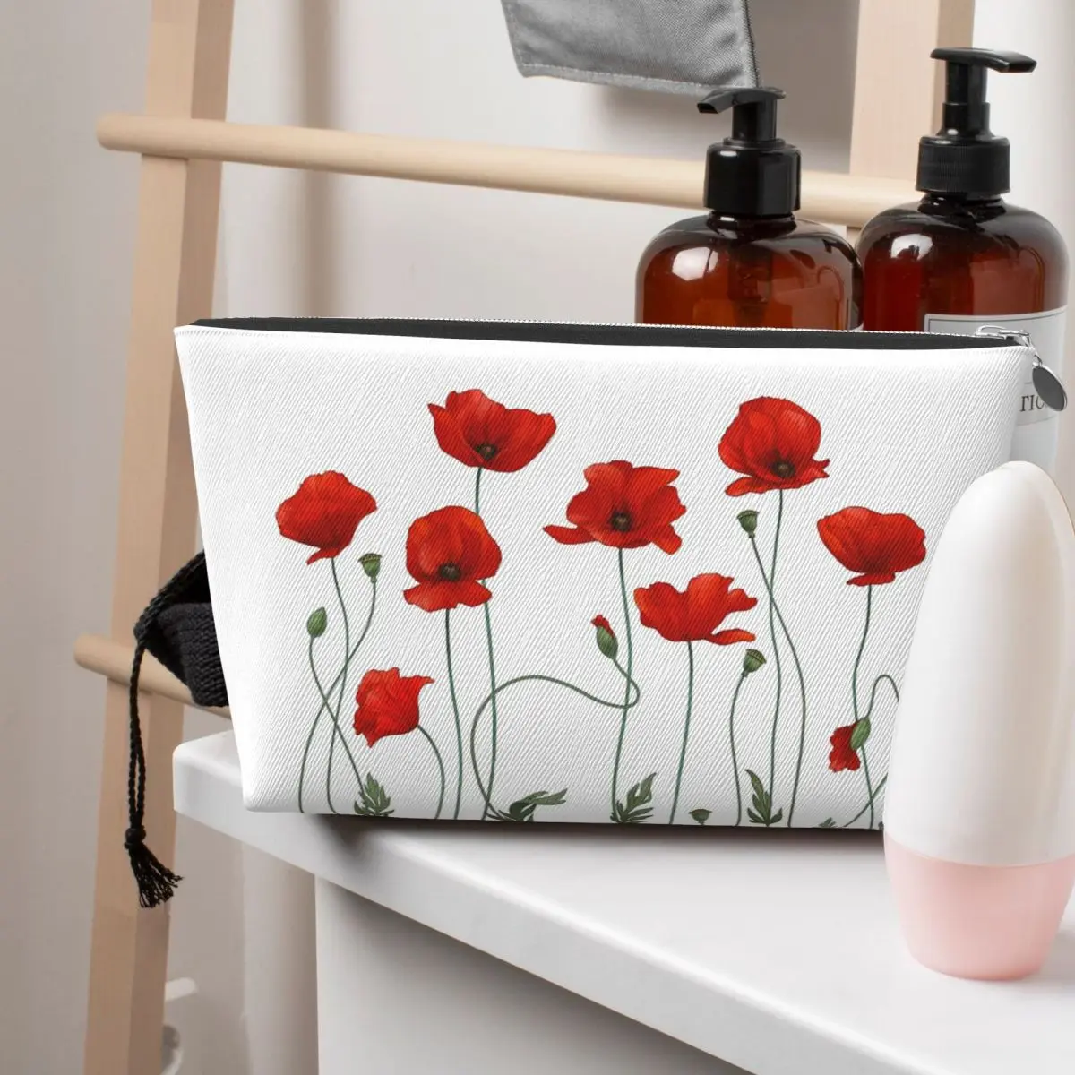 

Poppy Stems Women Cosmetic Bag Travel Makeup Organizer Pouch Toiletry Storage Dopp Kit Case