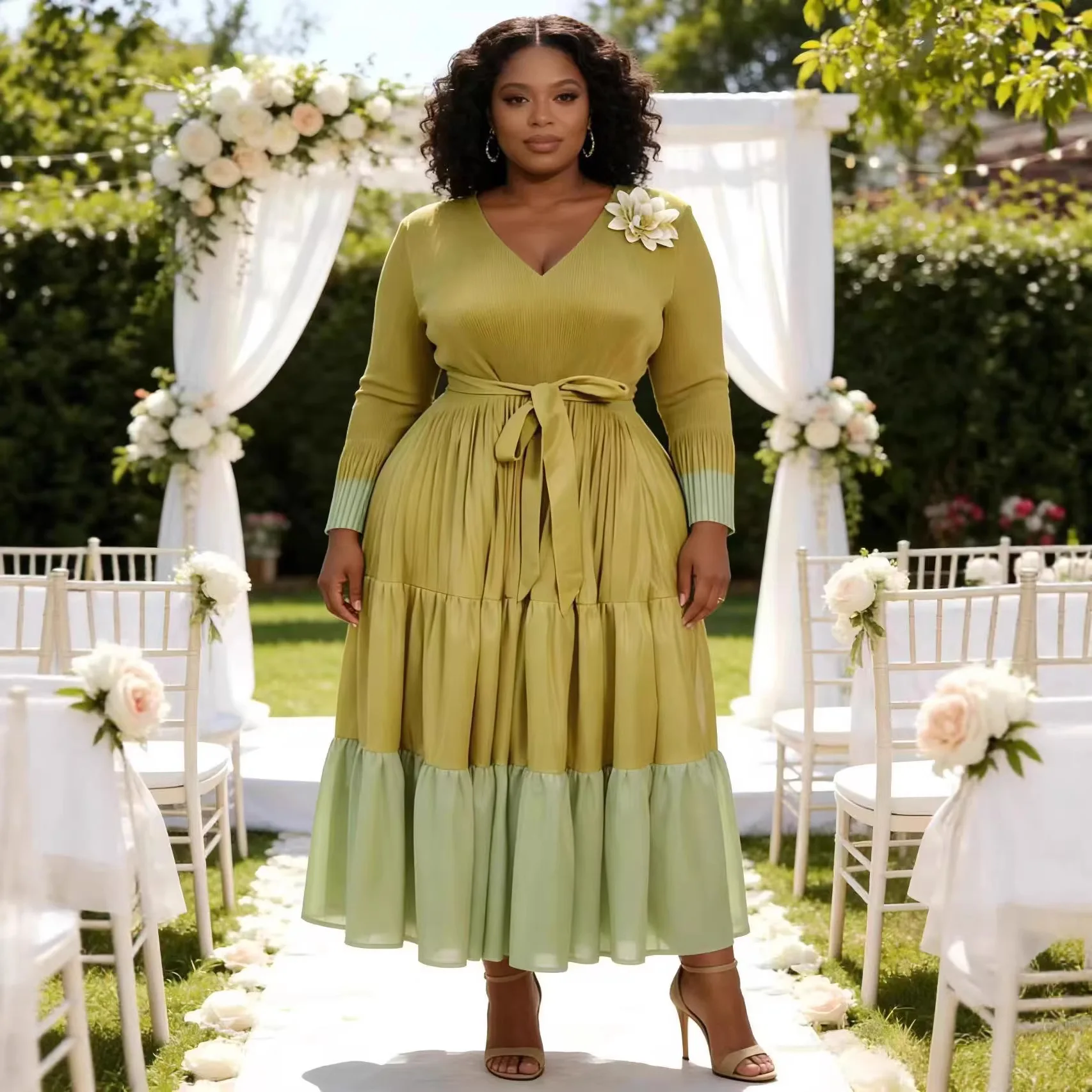 

Miyake Pleated Plus Size Dress Fashion Color Block Loose Elegant Temperament Women's Long Skirt