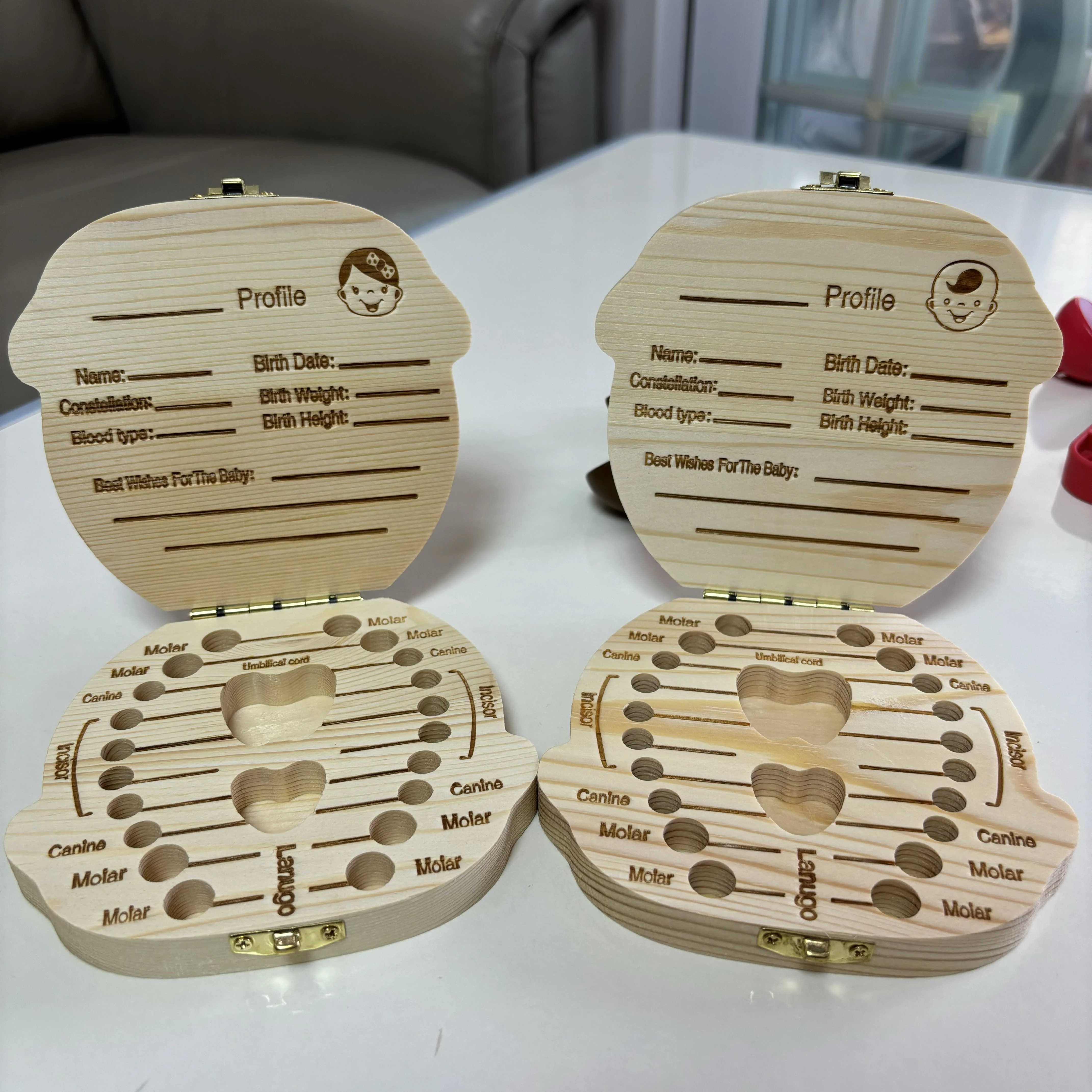 English/Spanish/French Baby Tooth Boxes Kids Milk Teeth Keepsake Boxes Newborn Baby Memory Teeth Umbilical Lanugo Organizer Gift