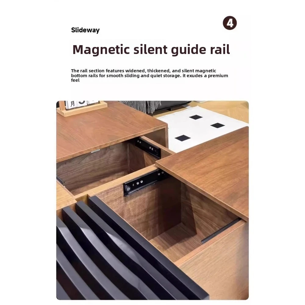 Modern Walnut Wood Coffee Table, Square Tea Table with Storage Drawers for Living Room