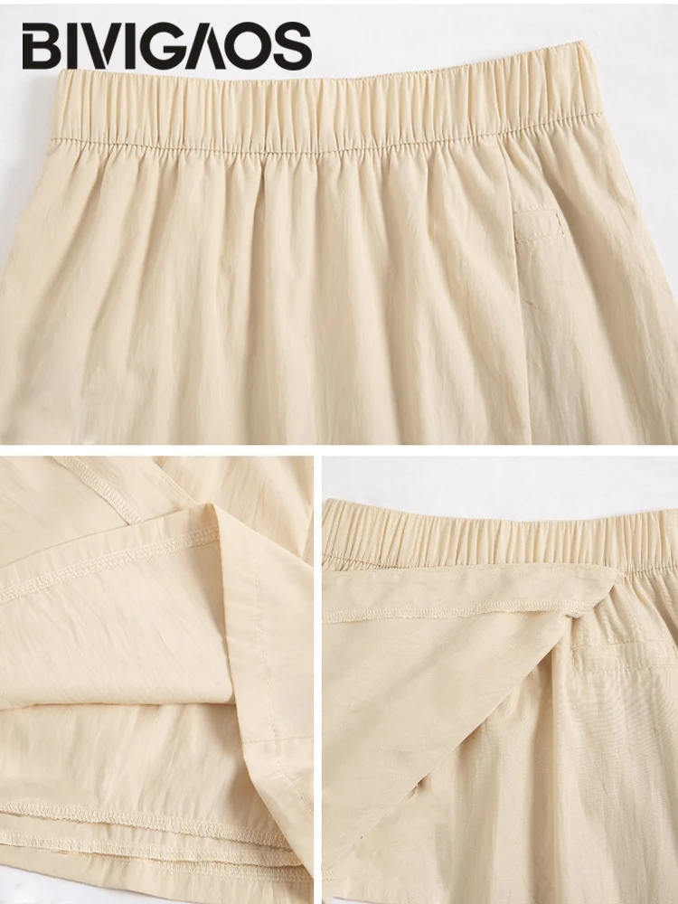 Bivigaos 2025 verão novo fino workwear saia shorts feminino casual moda perna larga saia curta gelo seda esportes carga shorts