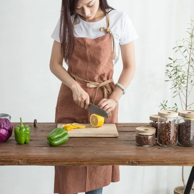 

Простой хлопковый льняной домашний кухонный фартук в скандинавском минималистском стиле, рабочая униформа для кофейни, пекарни, фартук