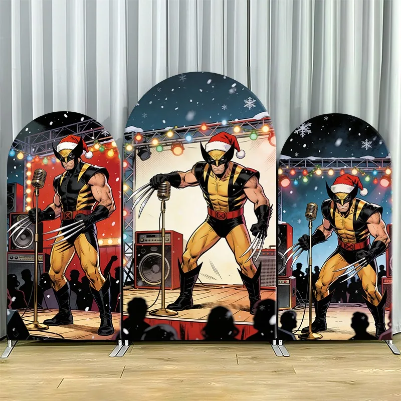 

Arch Backdrop Cover Single Side Wolverine Santa Hat Rocking Stage Lights Festive Party Decoration Photo Booth Background Props