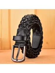 2024 Women Casual Luxury New Style Width 2.5cm  Woven Belt Needle Buckle Real Leather Head Layer Cowhide Handmade Decorative