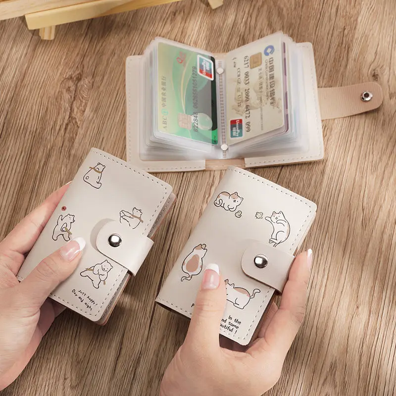 26 Cards Slim PU Leather Business Card Holder Kawaii Carton ID Credit Card Holder Fashion Coin Purse Wallet Photocard Holder