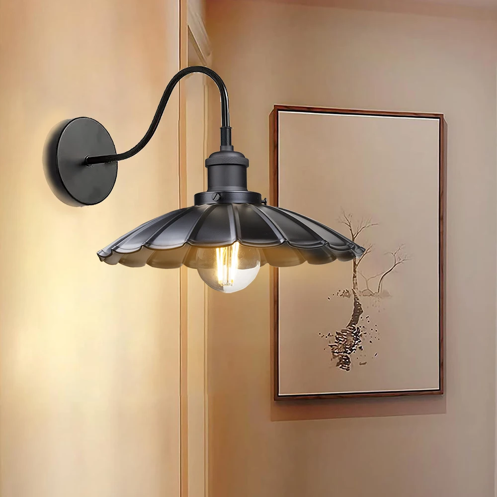 110-220V Vintage Farmhouse Black Wall Sconce Gooseneck Barn Light Wall Mount Lamp Industrial Deco E27