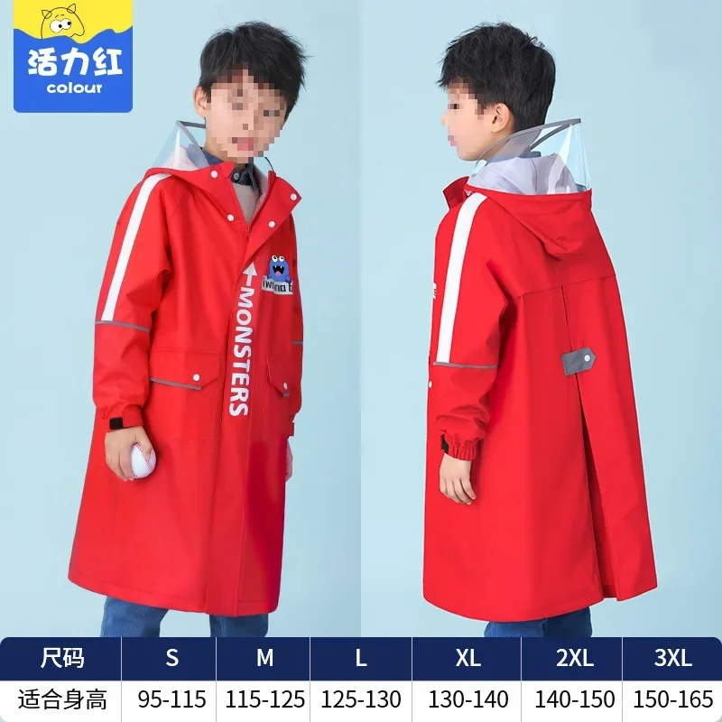 Full body waterproof skin friendly thickened fabric children's raincoat with schoolbag for middle and primary school students