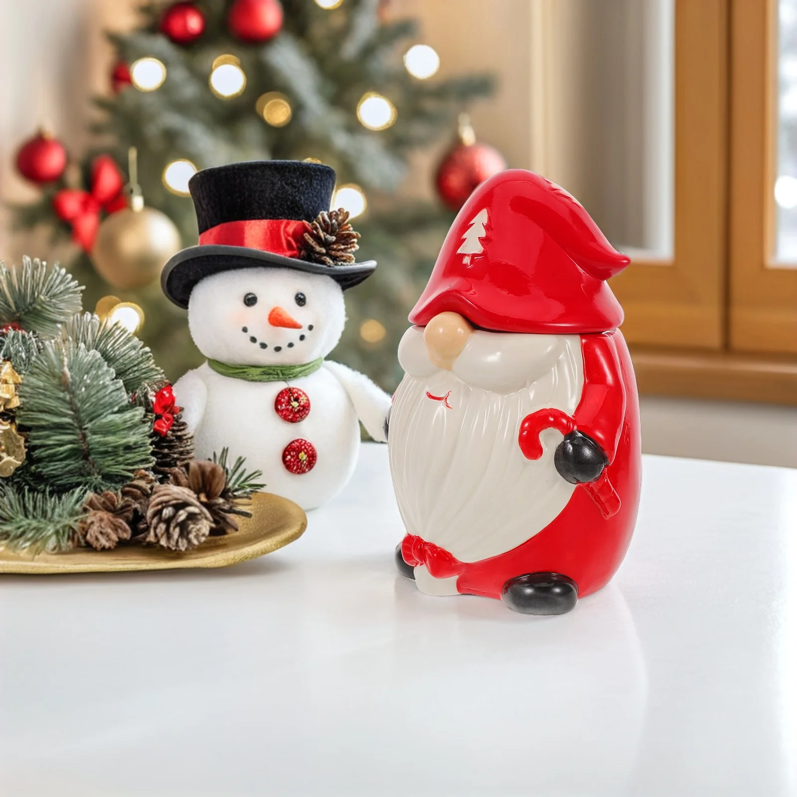

Ceramic Christmas Gnome Cookie Jar Friendly Design Lid Keeps Contents Decoration Storage Container Sweets