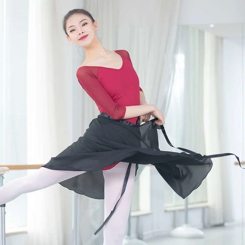 

Взрослая мода для пожилых балетных танцев, женская форма, тренировочная юбка, полупроницаемый шифоновый фартук на талии, юбка-aree на половину тела