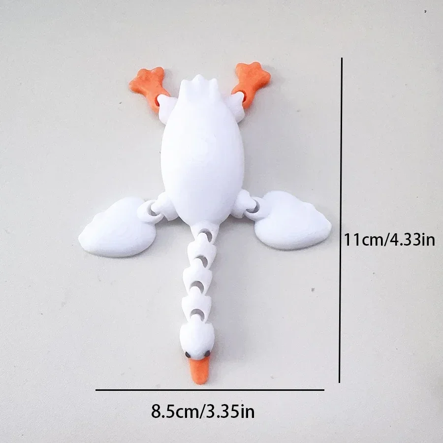 1 PCS 3D Printed Cute White Goose Model with Movable Neck, Plastic Ornament with Movable Joints