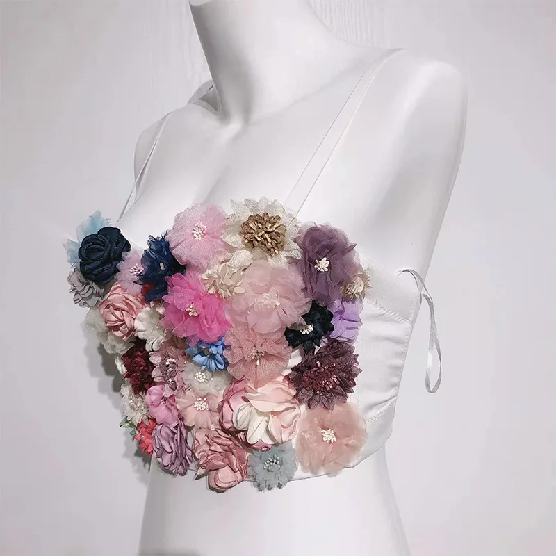 Imagem -02 - Corselets Applique Floral com Flores 3d Sutiã Bustier Cortado Colete de Casamento Espartilho Sexy Sling Moda