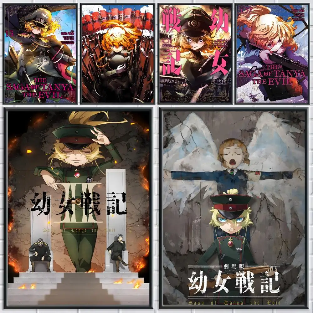 anime Saga of Tanya the Evil Poster Poster HD Self Adhesive Waterproof Art Print Wall Decor for Bedroom Living Room Home Gift
