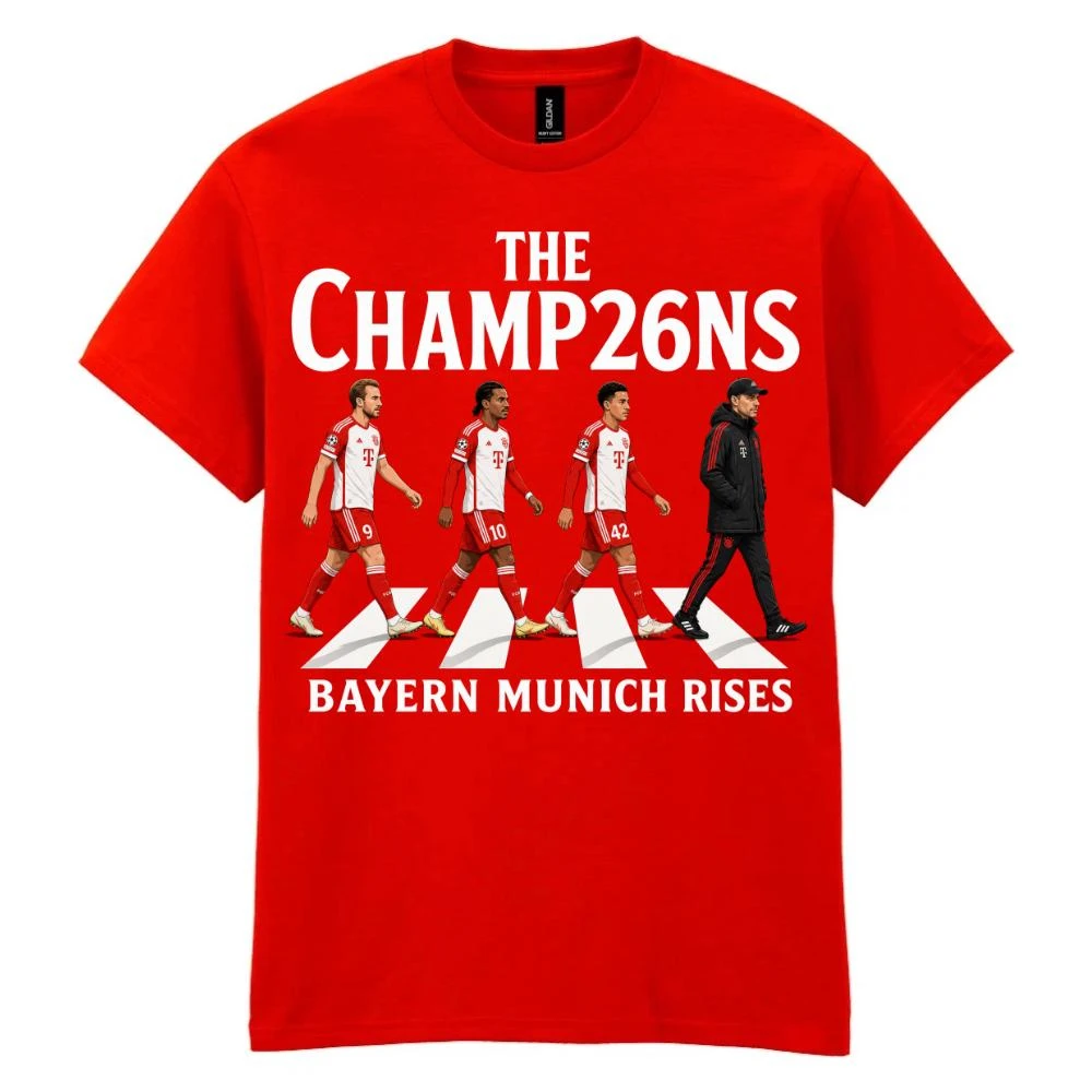 Camiseta Gráfica de Fútbol Bayern Munich Campeones 2026, Nueva Camiseta de Verano 2026 para Hombre y Mujer, Estilo Urbano Oversize de Algodón Y2K