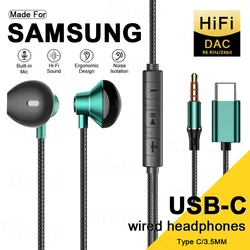 Type-C Bedrade Hoofdtelefoon Voor Samsung Galaxy S24 S23 S22 S21 Ultra 3.5MM in-Ear Hoofdtelefoon A54 A34 a53 Note 20 10 5G USB-C Oortelefoon