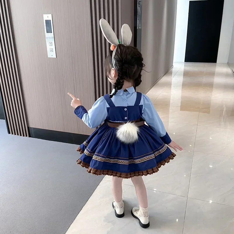 Disney Judy Hopps Children's Cosplay Dress Cartoon Academy Style Pleated Skirt Girl Princess Clothes Girl Birthday Anime Gift