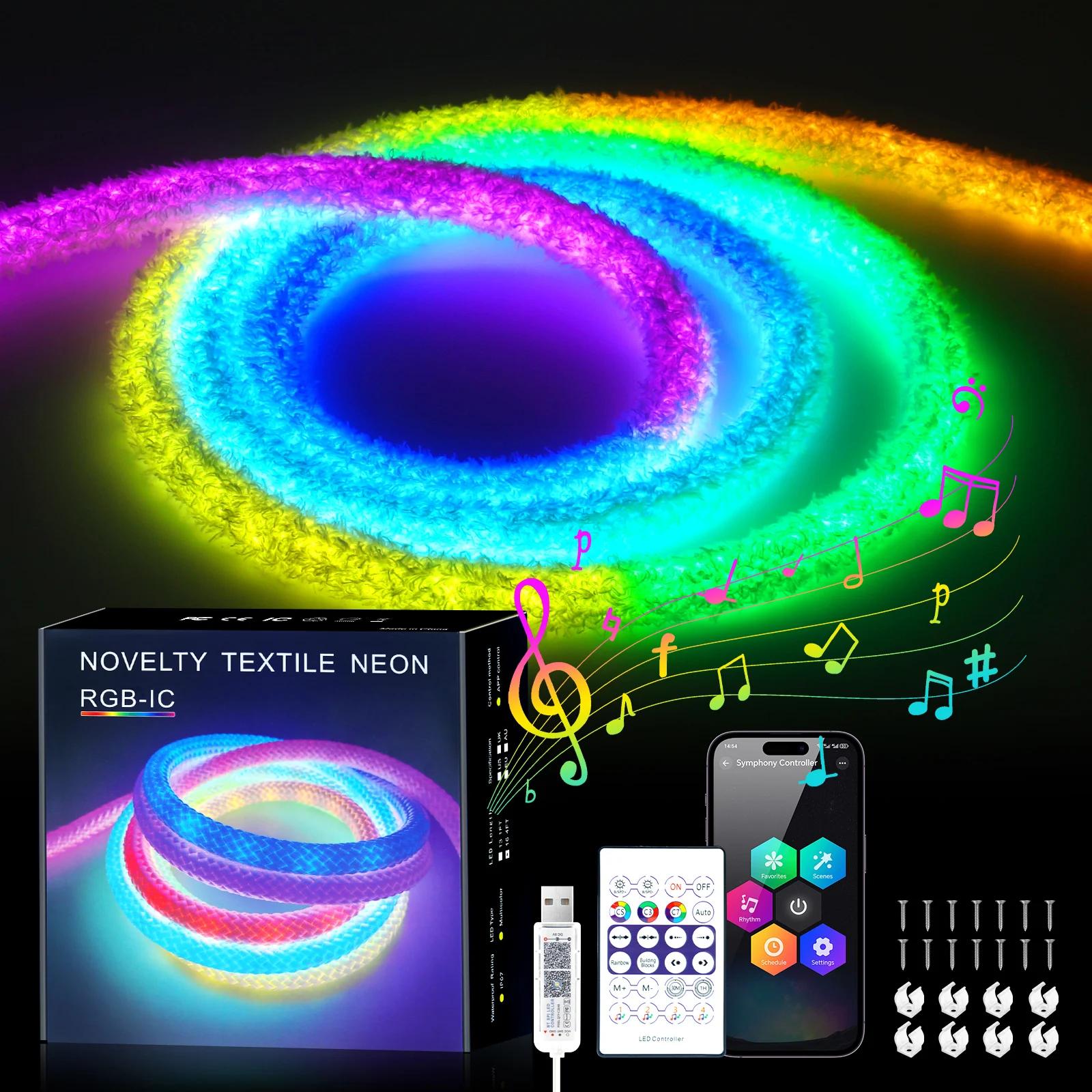 

DC5V WS2812B RGB Reticulate Pattern Neon LED Strip 360 Degree Round Bluetooth Remote Control Watweproof Flexible Ribbon Tape