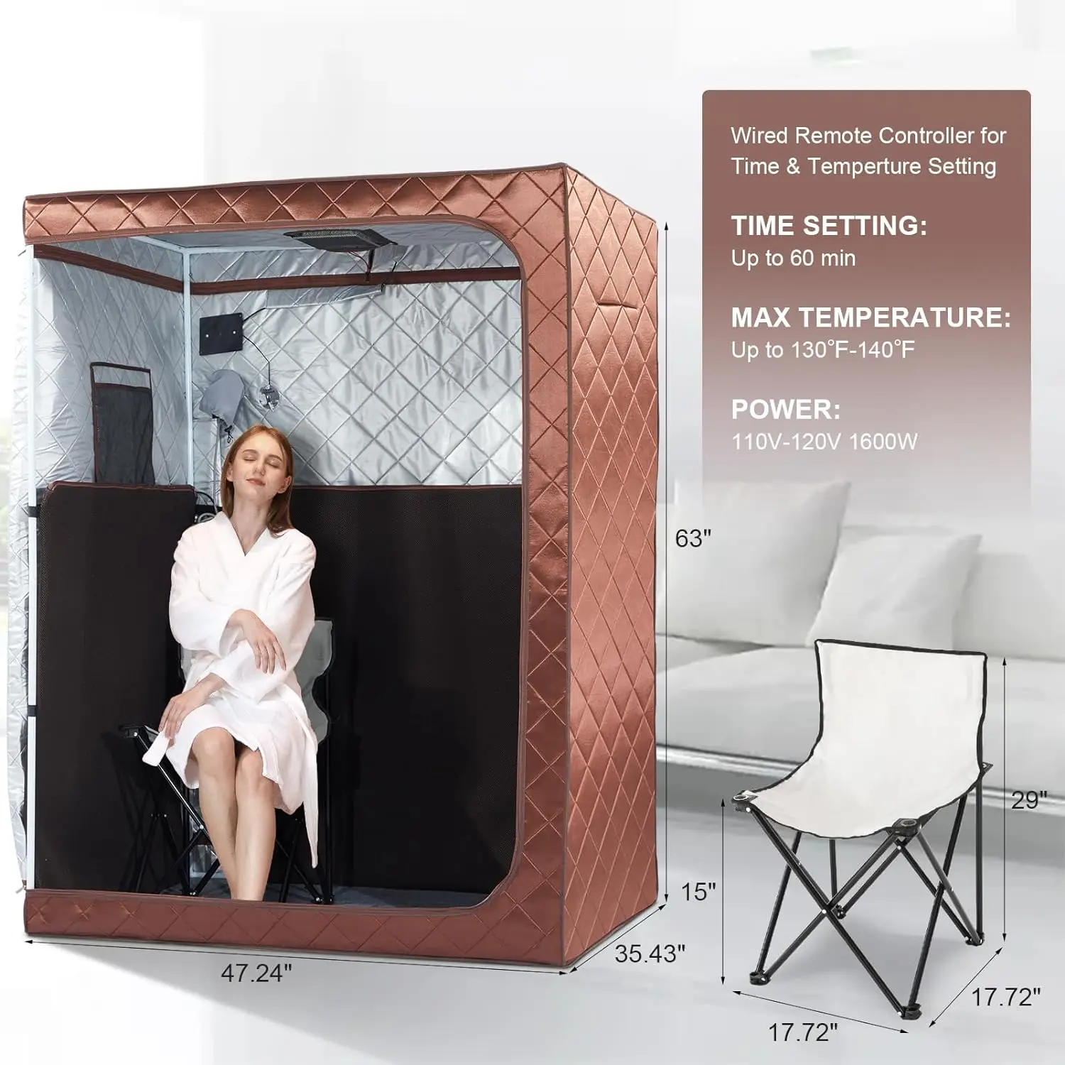 2 Person Portable Infrared Sauna, Oversize Full Body Home Sauna Spa for Relaxation & Detox Saunas Tent 2 Foldable Chairs