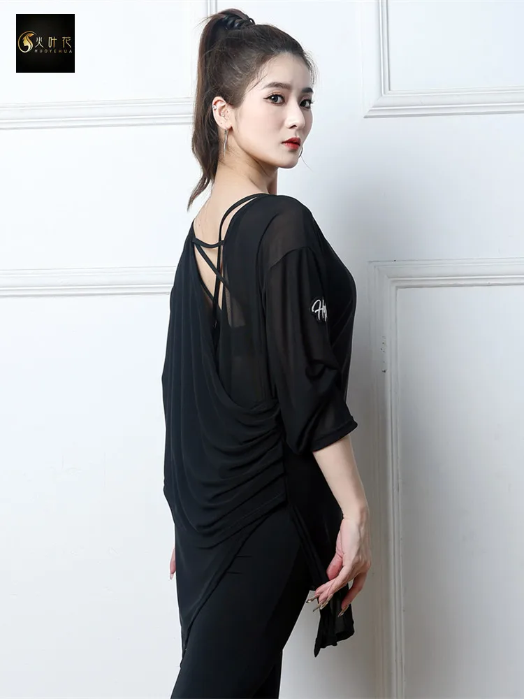Loose Long Sleeve Training Top Women's Latin Dance Clothing Adult Cover up Training Uniform Breathable Quick Dry Four Needle ...