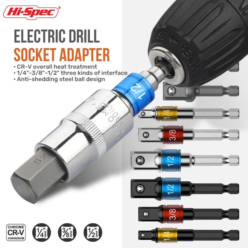 مجموعة محول مقبس التصادم Hi-Spec مع حامل لمفاتيح الربط السقاطة تتضمن خيارات 1/4 و3/8 و1/2 بوصة #4