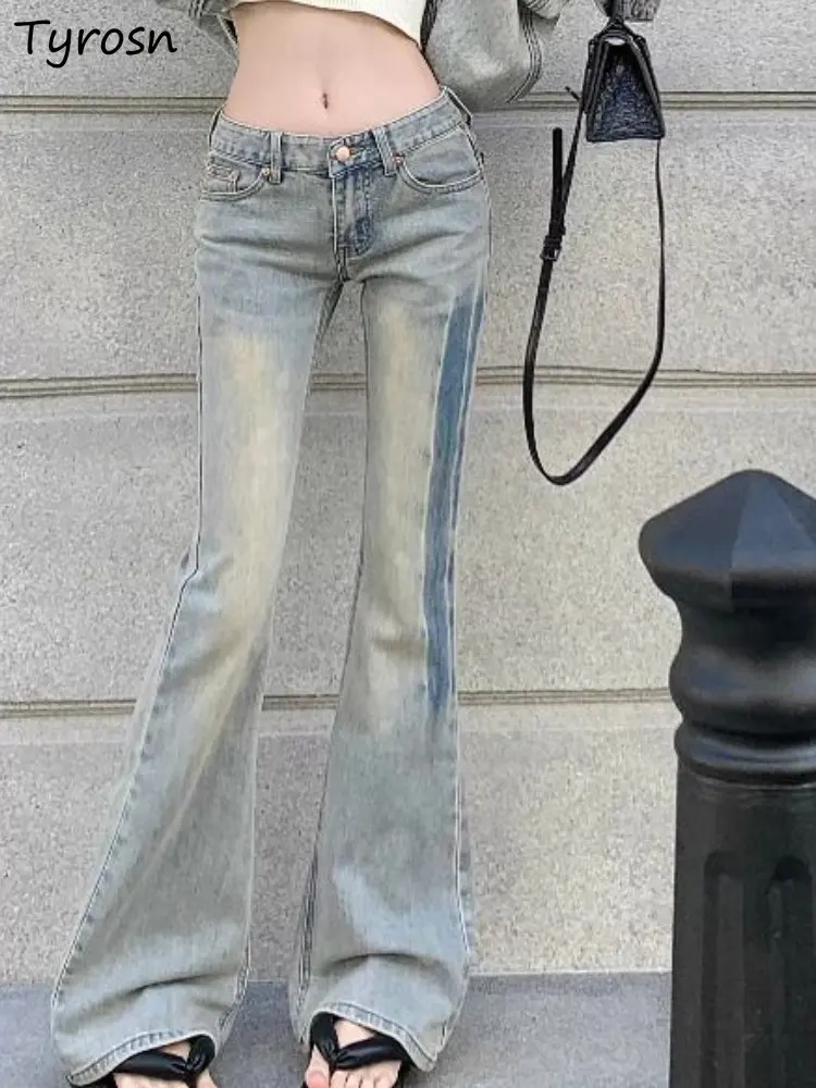 

Джинсы-клеш, женские винтажные уличные брюки с высокой талией, милые весенние женские универсальные простые модные брюки в корейском стиле, повседневные новые