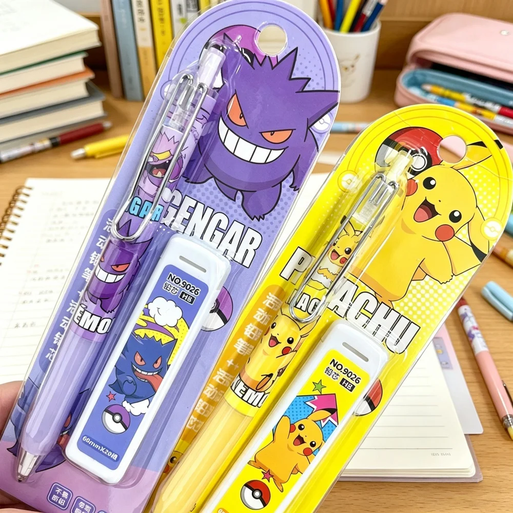 Pokemon Druckbleistift mit HB-Minenmine Pikachu Charmander Squirtle Gengar Automatische Bleistifte Schulbedarf für Schüler