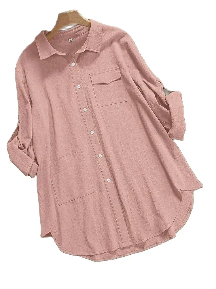 

Plus Size 5XL Short Sleeve Linen Shirt Women Button Down Shirt Loose Casual Cotton Blouse Womens Tops Shirts Blusas RE-1983