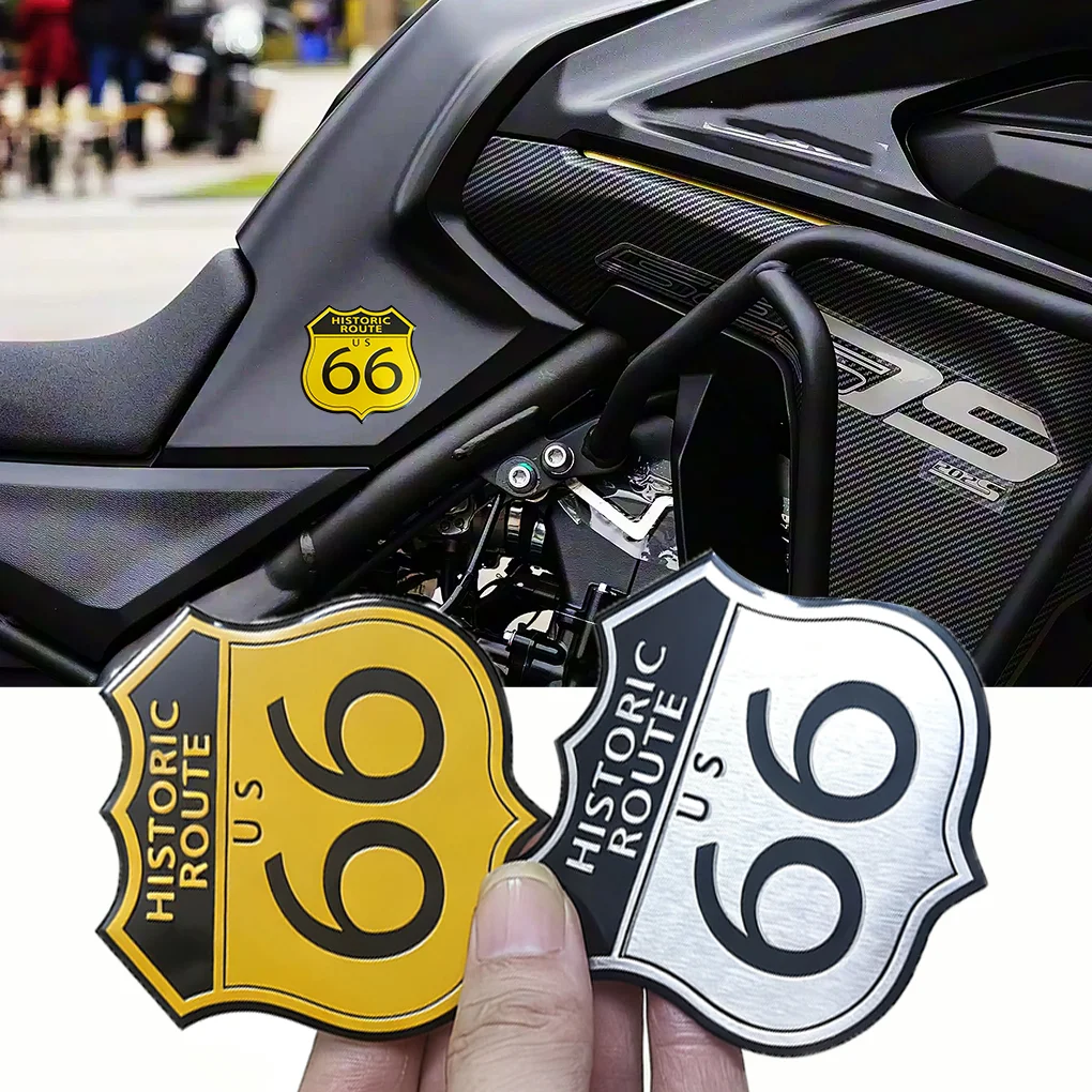 

3D Aluminum Retro Route 66 Emblem Badge Motorcycle Stickers Moto Auto Body Fuel Tank Decals Accessories for Vehicle Decoration