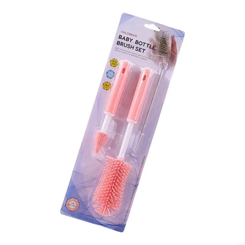 54DF طقم تنظيف زجاجات الأطفال 3 قطعة فرش سيليكون مقبض طويل للغاية قابل للفصل منظفات الحلمة لزجاجات الرضاعة #4