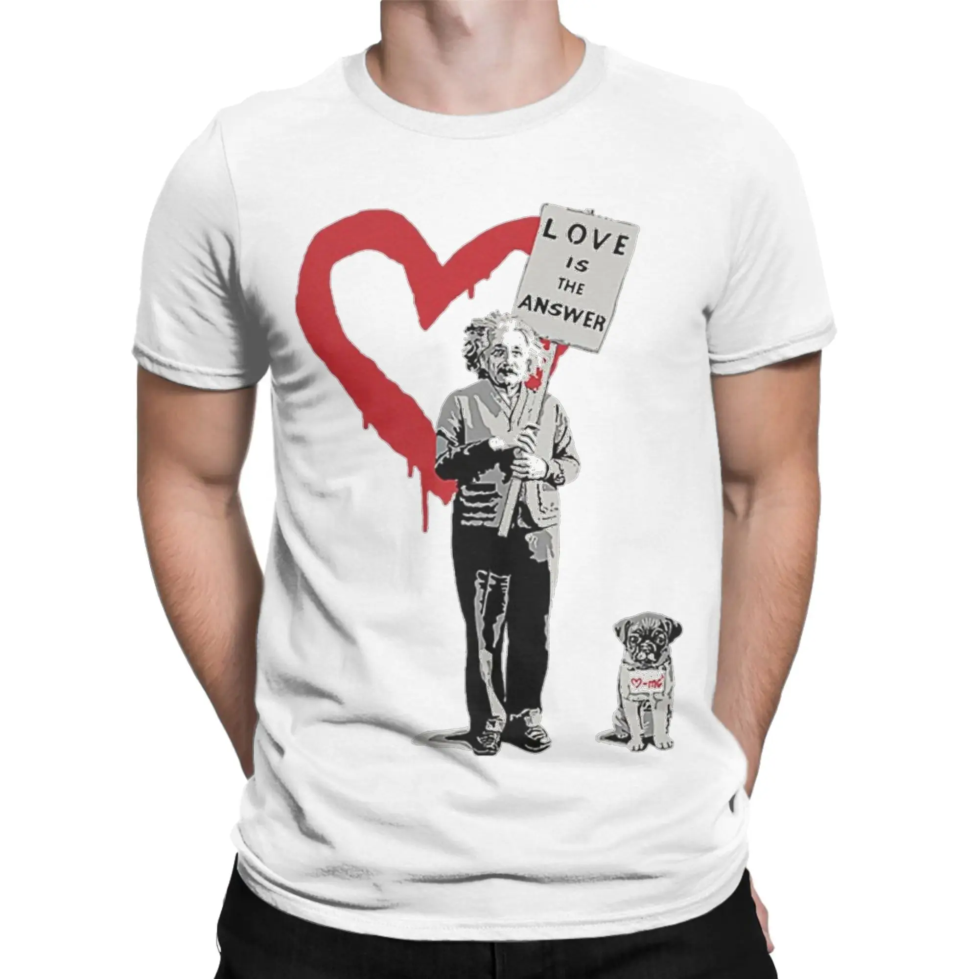 Men's T-Shirts BANKSY  Unique Pure Cotton Tees Short Sleeve Einstein Love is the Answer T Shirt Round Neck Clothes 6XL