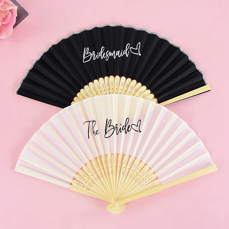 Bride Wedding Hand Fans Bridesmaid Guest Gifts Foldable Bamboo Fan Wedding Bridal Shower Decoration Bachelorette Party Supplies