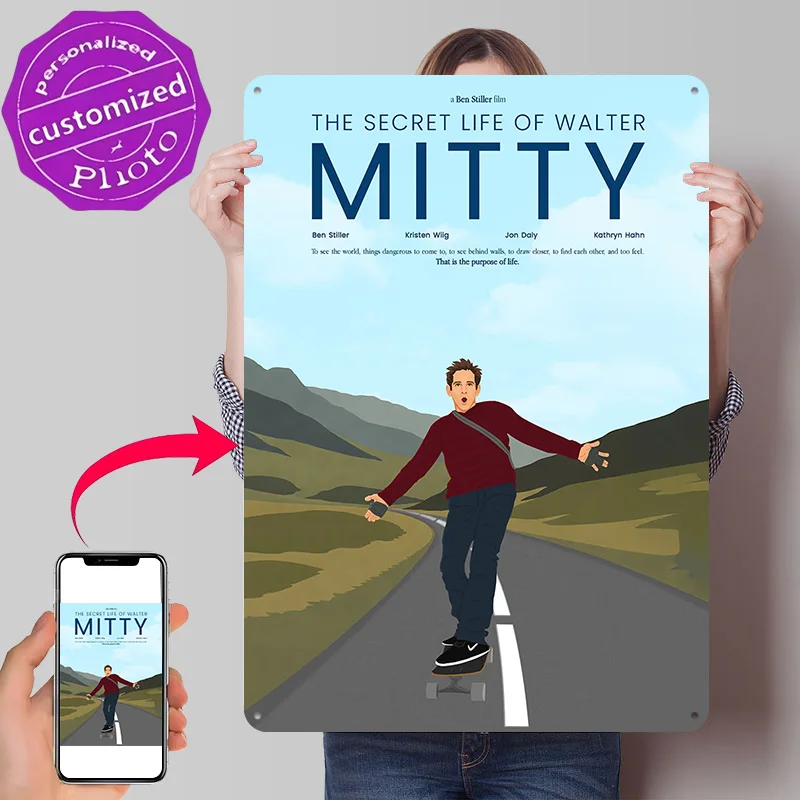 The Secret Life of Walter Mitty Movie Metal Poster Perfect Gift for Fans Lovers Customized Wall Art Metal Sign for Wand Deko