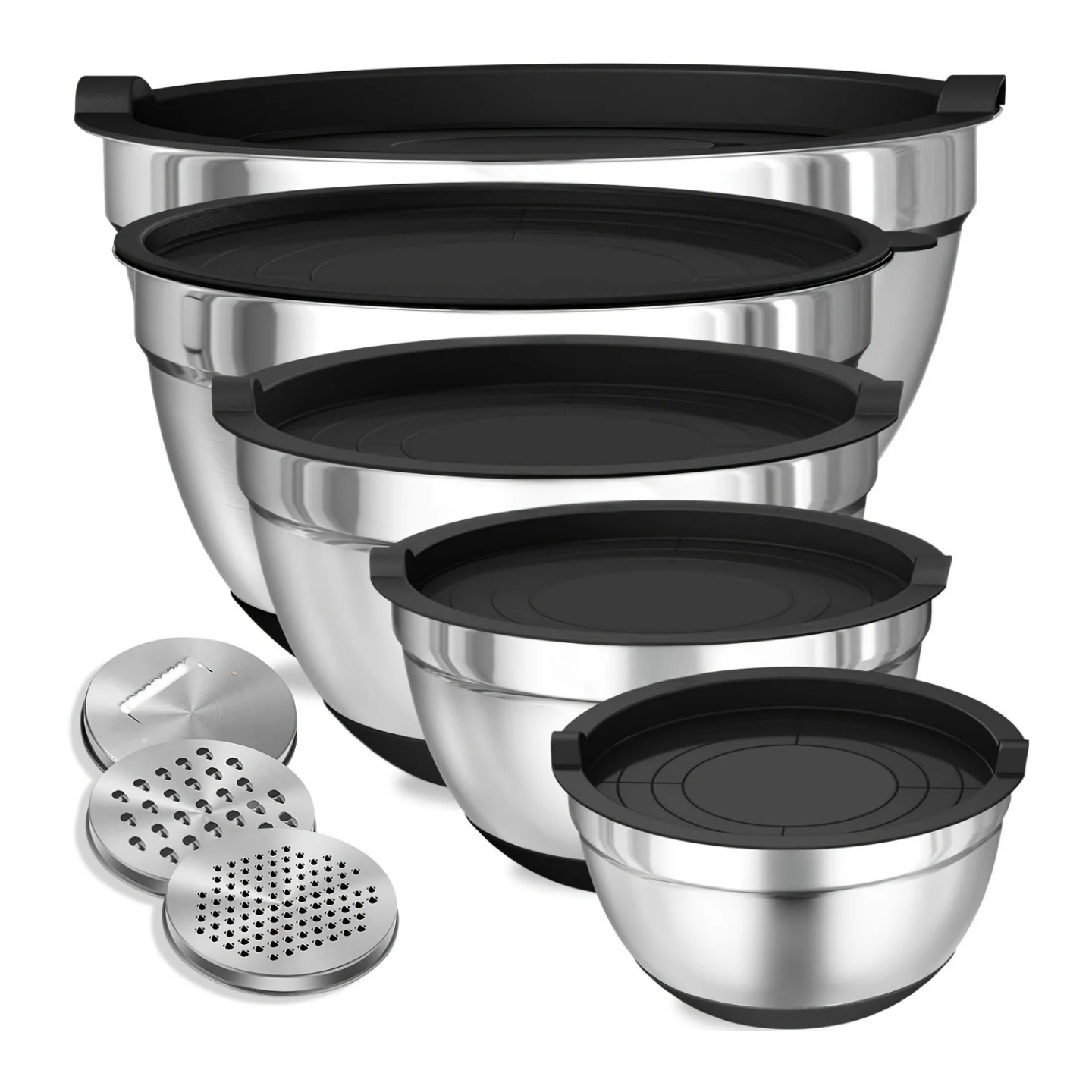 

8pcs Mixing Bowls with Airtight Lids Stainless Steel Mixing Bowl Set, Attachments Bottoms, Black Kitchen Bowls, Baking Serving