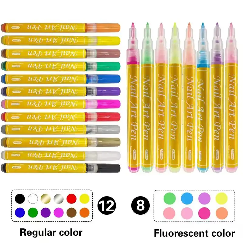 8-color/12 color set, nail decoration quick drying mark, nail dot graffiti decoration tool drawing lines, bright color nail art
