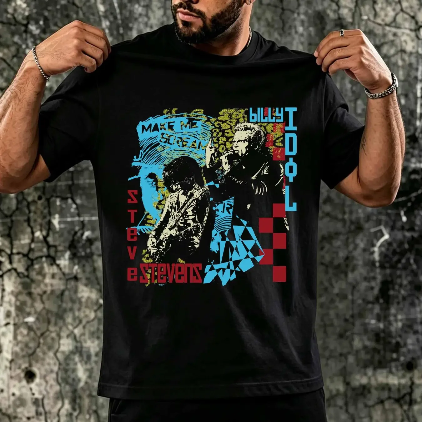 washed T Shirt Vintage Billy Idol Steve Stevens Men Black Cotton All Sizes YY150 vintage Washed Stretched homme Stylish