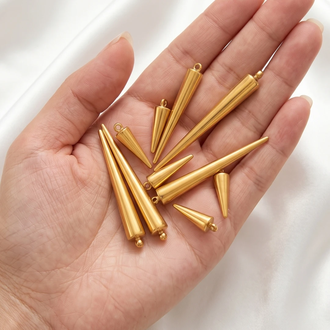 5er/10er-Set 304 Edelstahl-Kegelanhänger, vergoldete Spike-Nieten für DIY-Halsketten, Ohrringe, Bastelarbeiten, Schmuckherstellung, Materialien und Zubehör – Detail 3