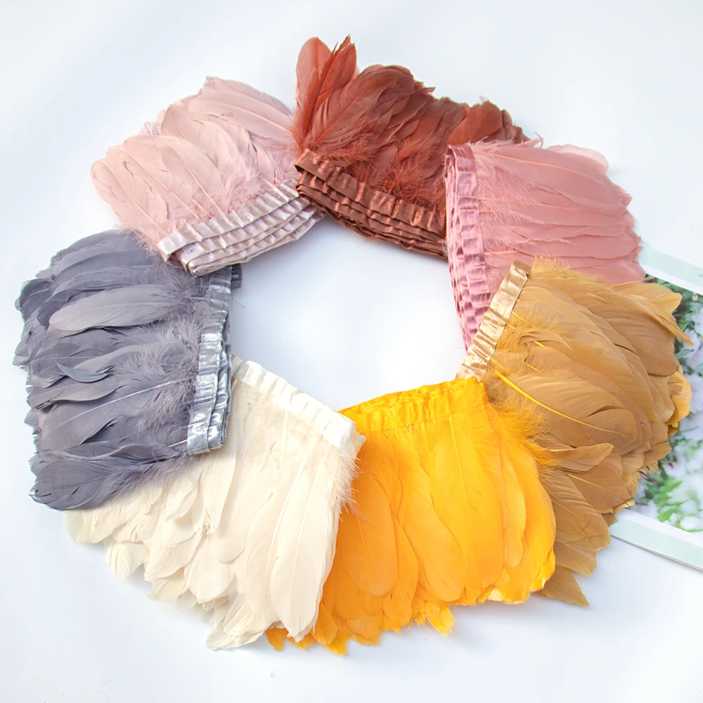 Ruban de garniture en plumes d'oie pour robe de soirée, franges de plumes, vêtements de carnaval, olympiques de jupe, artisanat de bricolage, 15-20cm, 2 mètres