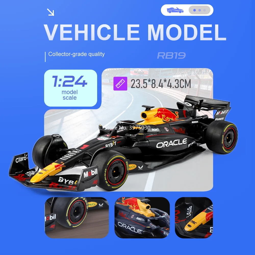 Modelo a Escala 1:24 del Auto Oracle Red Bull Racing RB19 Verstappen, Miniatura de Aleación Fundida a Presión, Neumáticos de Goma, Carrocería de Metal, Regalo para Colegas