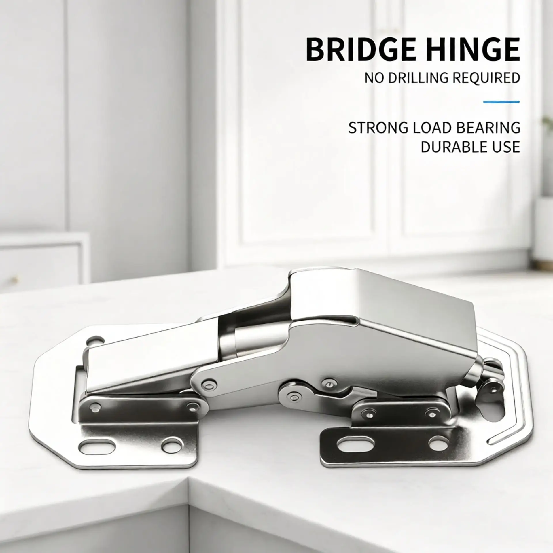 Bridge Hinge for Countertops No Drilling Required Stainless Steel Soft Close Kitchen Cabinet Door Hinge with Bridge
