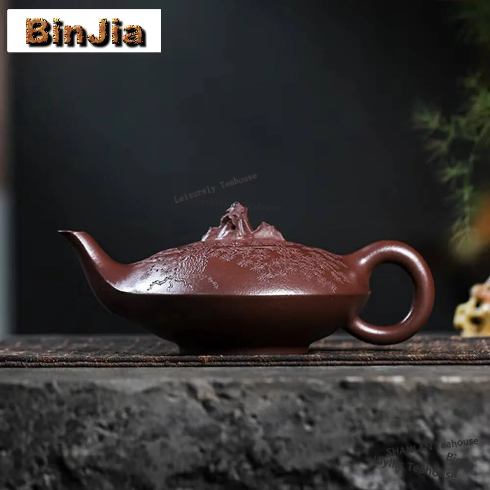 320ML Aesthetic Yixing Purple Clay Teapots Handmade  Pine Tree Pot Raw Ore Purple Mud Kettle Chinese Zisha Teaset Tea Items Gift