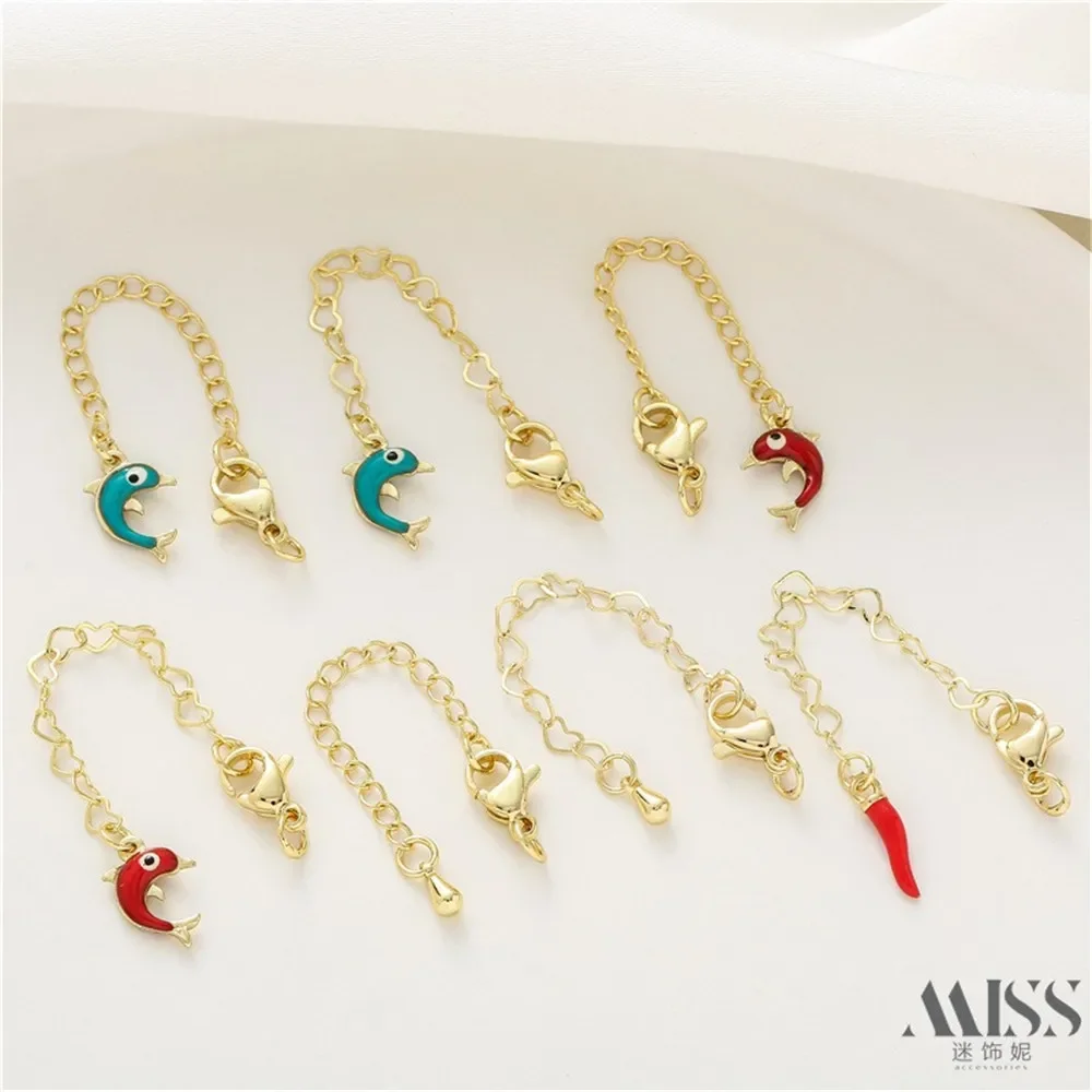 14K الذهب ملفوفة الحب ذيل حصان سلسلة معلقة دولفين الفلفل قطرة الماء جراد البحر مشبك الذيل سلسلة DIY بها بنفسك اليدوية مجوهرات اكسسوارات