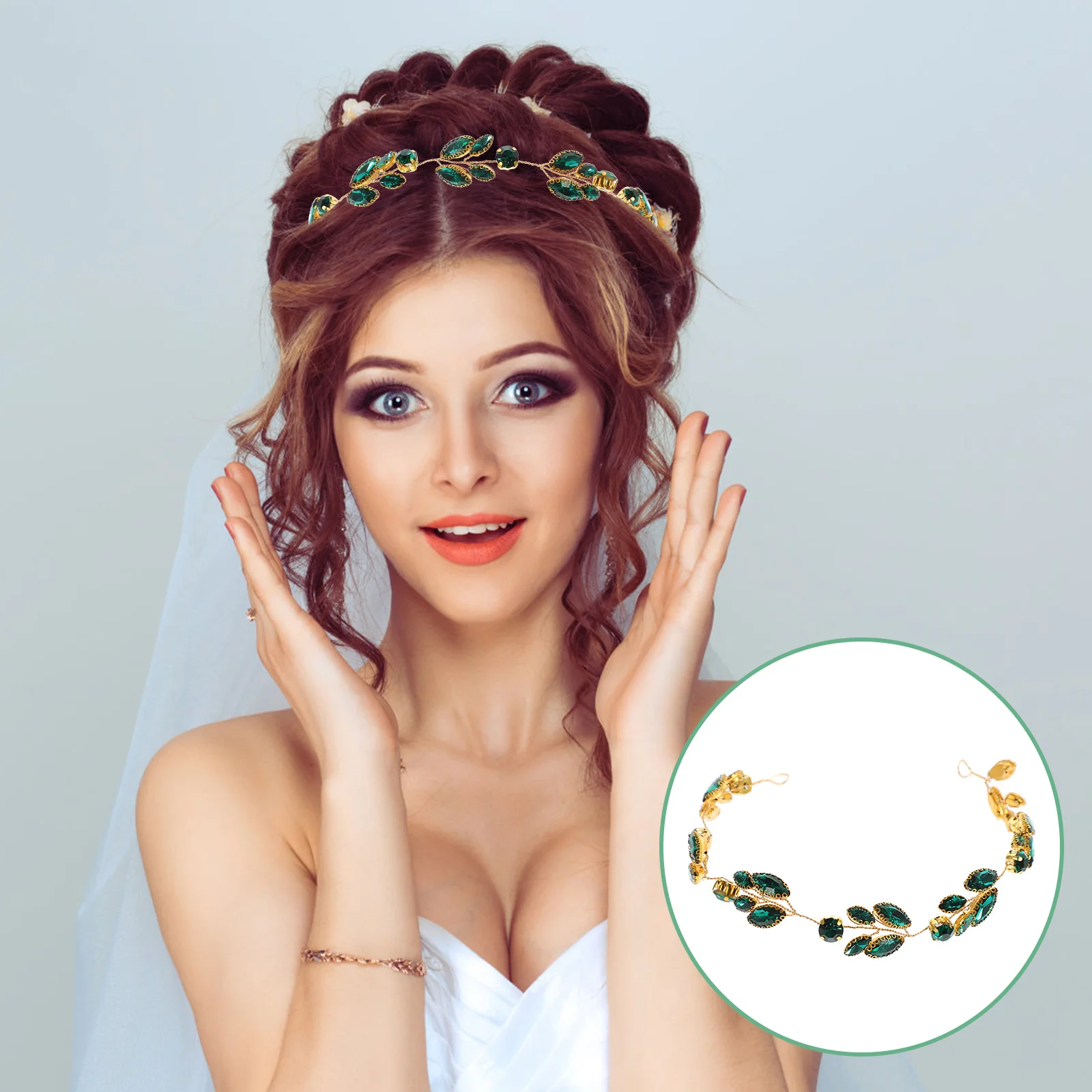 Green Hairband Bridal Headpiece Wedding Alloy Metal Headband Lightweight Hair Accessory Bridal Headdress Party