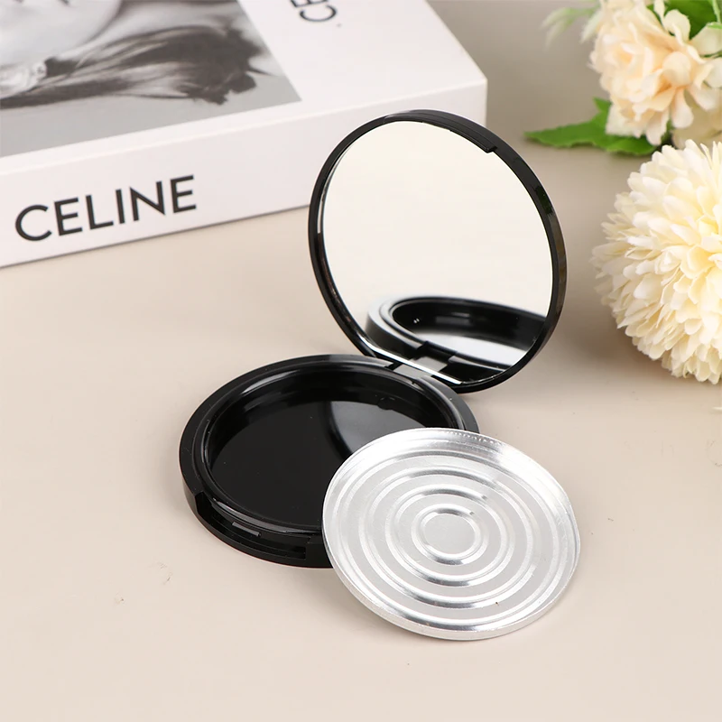 Reusable Empty Single Black Circular Highlight Box Blush Shadow Powder Box With Mirror Aluminum Pan Inside Diameter 59mm