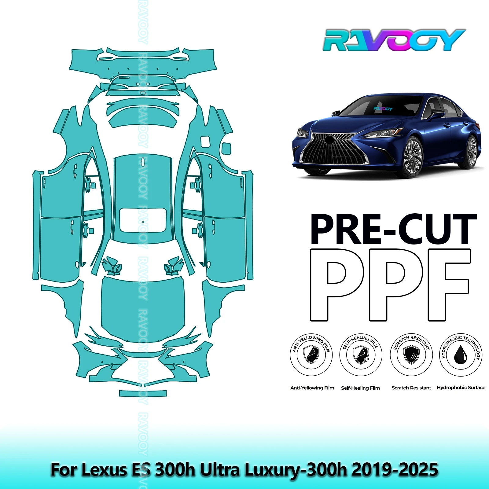 RAVOOY 8.5Mil Custom-Fit Precut TPU PPF Full Vehicle Clear Bra Stone Guard EU UK For Lexus ES 300h Ultra Luxury-300h 2019-2025