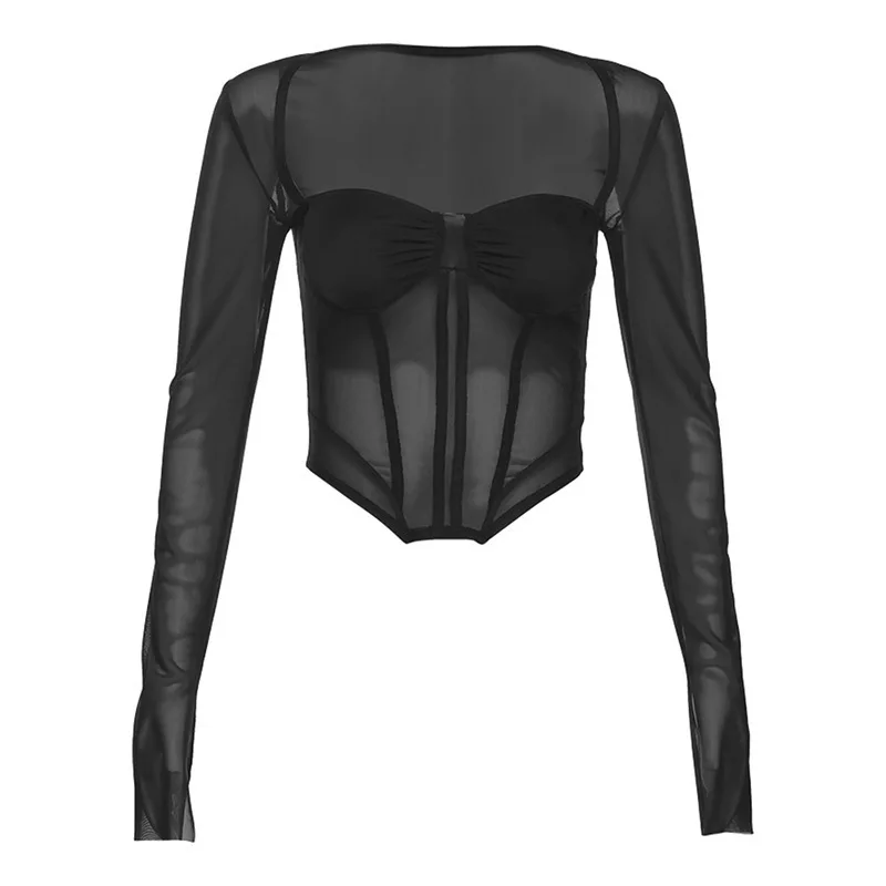 

Feng 2023 Autumn New Women's Clothing Solid Color Slim Fit Exposed Navel Street Fashion Square Neck Long Sleeved Top For Women