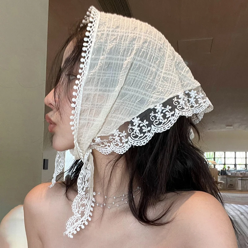 Floral Print Hair Scarf Bohemia Bandana Hair Band Lace Sun Protection Headscarf Triangle Scarf Kerchief Girl Hair Accessory