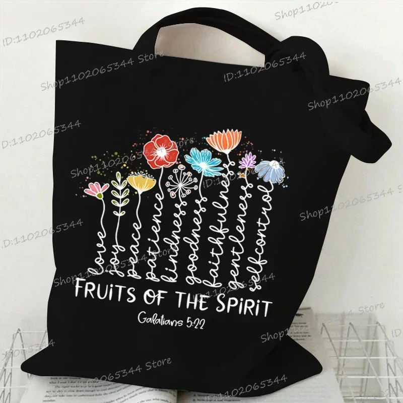 Vintage Wildflower Women's Shoulder Bags Religion Faith Handbag "Fruits of The Spirit" Bohemia Teenager Jesus Canvas Tote Bags